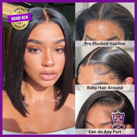 12 Inch Straight Bob Wig Human Hair 13x4 HD Frontal Glueless Lace main image 6